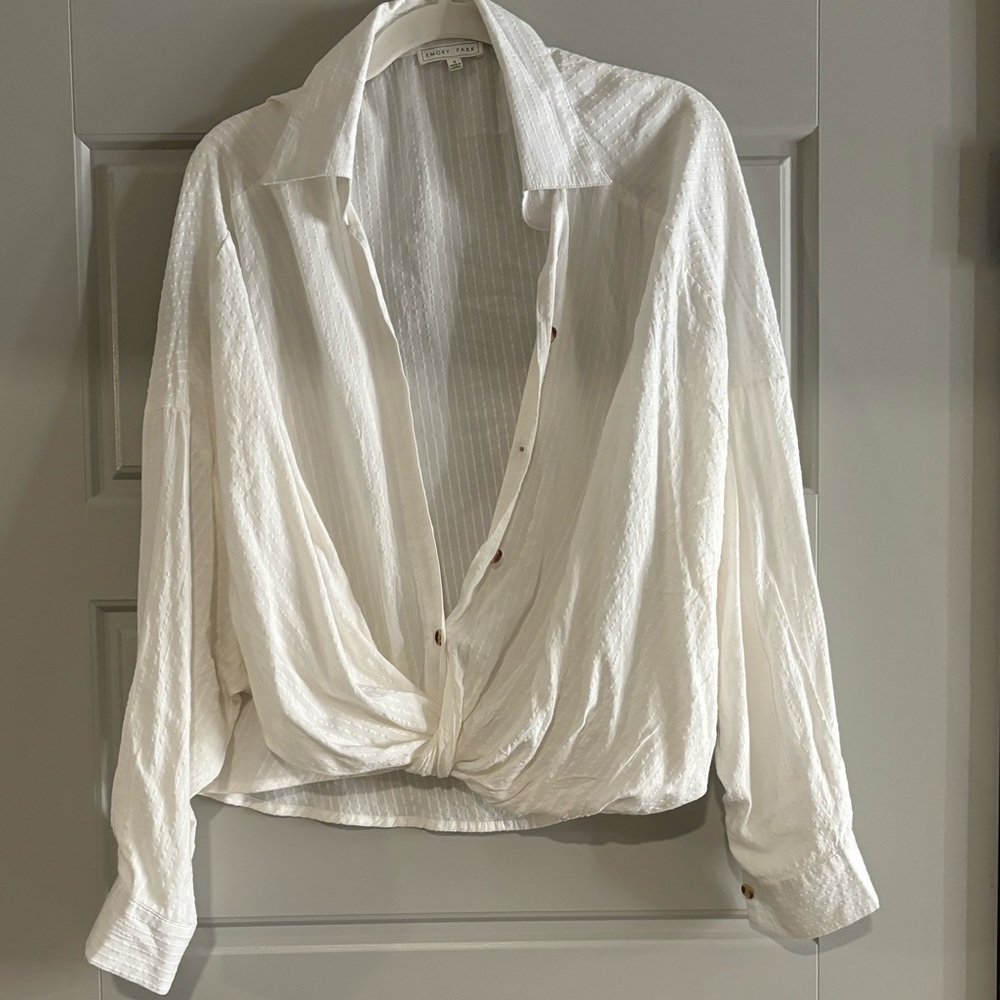 Cropped over sized button up shirt.